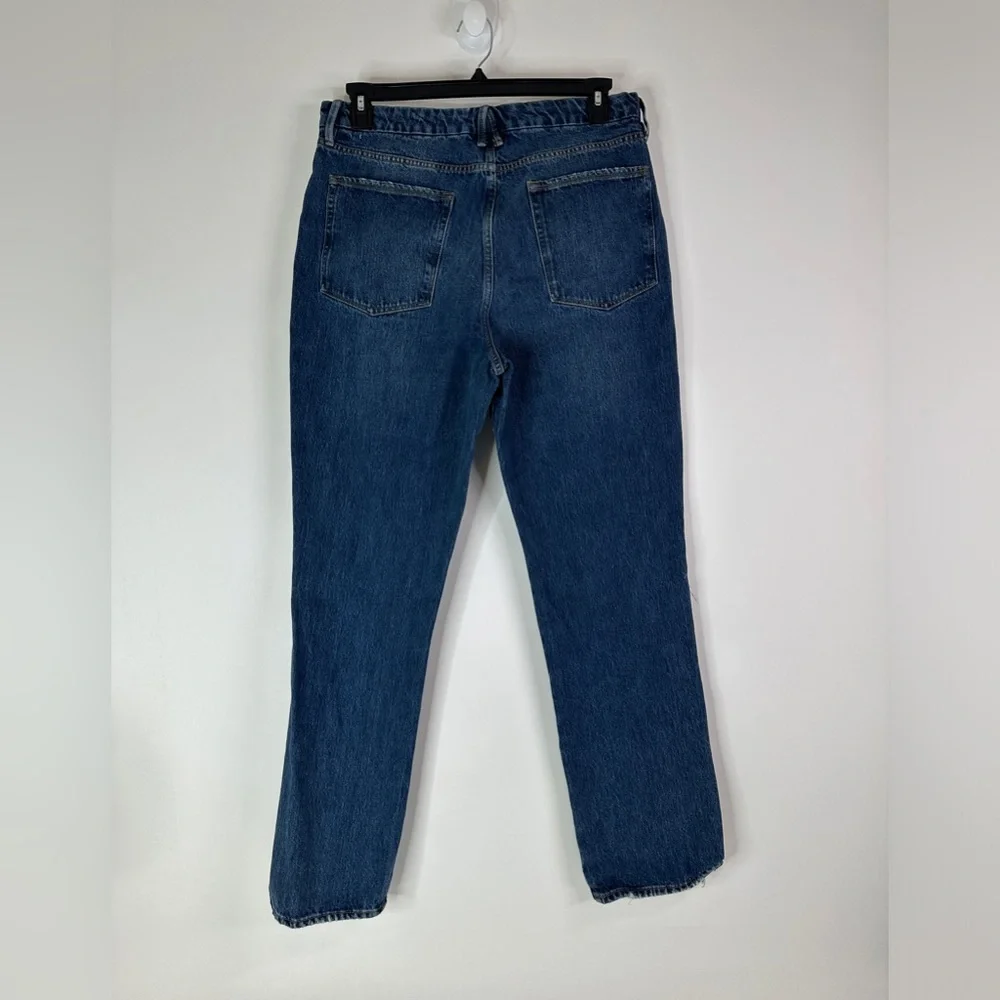 Good American Jeans Women's 15 Good Boy Side Fringed‎ Straight Leg Denim Blue